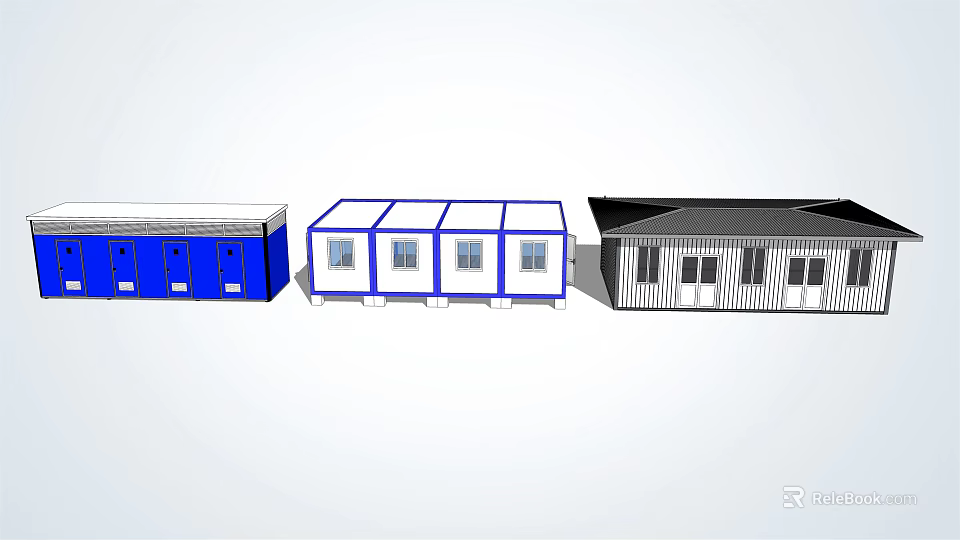 Construction Site Temporary Modular Buildings With Blue White Gray Portable Cabins 3d model
