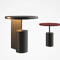 Modern Black And Red Side Tables With Circular Top And Cylindrical Base 3d model