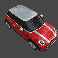 Modern Red Mini Two Door Compact Car With White Roof And Round Headlights Design