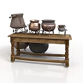 Vintage Copper Containers On Wooden Table For Home Living Supplies