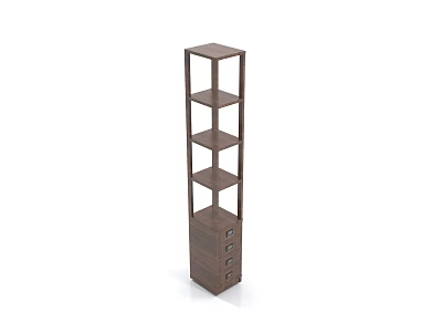 Tall Narrow Wooden Bookshelf With Multiple Shelves And Bottom Drawers For Home Office Storage 3d model