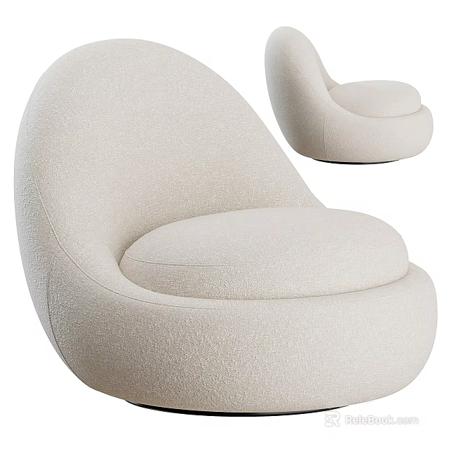 Modern Cream Colored Accent Chair With Curved Design And Soft Plush Fabric 3d model 