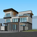 Modern Two Story Detached Villa With Balconies Greenery Garage And Car