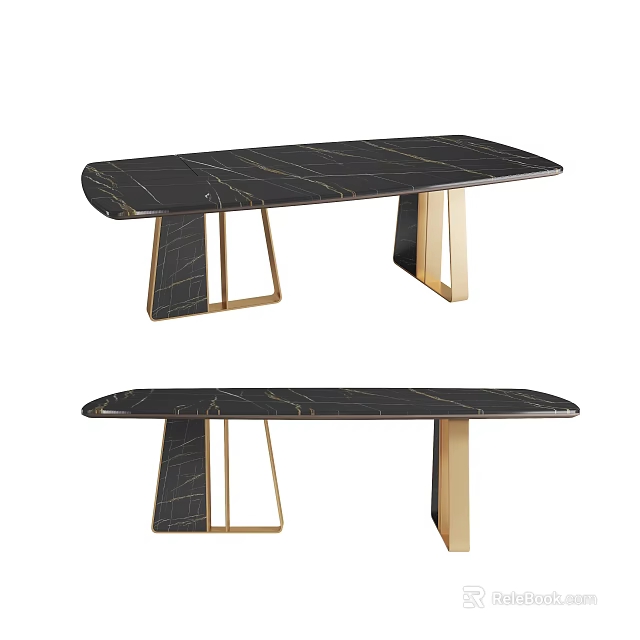 Modern Dining Table With Black Marble Tabletop And Gold Metal Legs 3d model