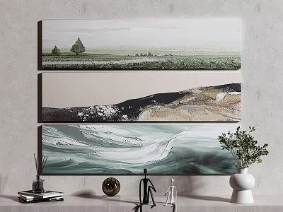 Modern Wall Art Decor With Three Landscape Paintings And Home Decor Accents 3d model