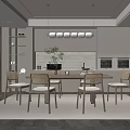 Modern Restaurant Interior Design With Dining Table Chairs Pendant Lights And Cabinet Decor