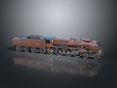 Vintage Steam Train Model With Shiny Brown Exterior And Detailed Wheels On 3d model