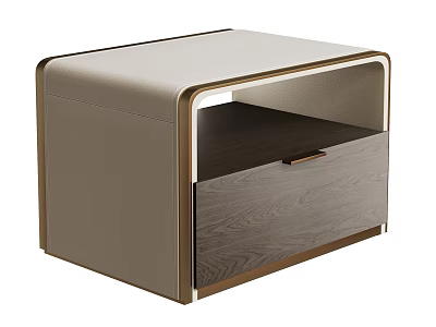 Stylish Modern Nightstand With Gold Accent Frame Wooden Drawer And Built In Lighting 3d model
