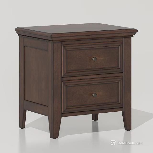 Classic Wooden Nightstand With Two Drawers And Round Handles Design 3d model 