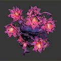 Vibrant Fantasy Plant With Pink Flowers And Twisted Purple Branches Artistic Design