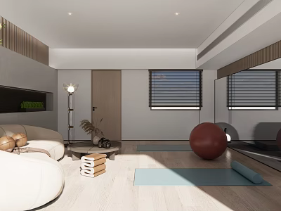 Modern Home Fitness Space With Yoga Mat Exercise Ball And Mirror 3d model