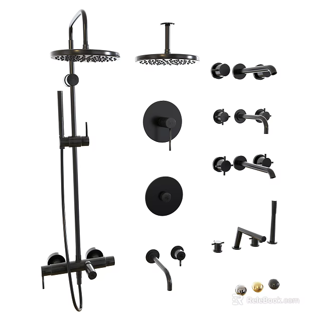 Complete Shower System With Rainfall Head Handheld Sprayer Control Knobs And Mounting Rod 3d model