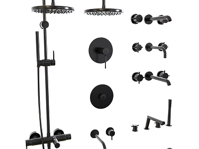 Complete Shower System With Rainfall Head Handheld Sprayer Control Knobs And Mounting Rod 3d model