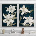 Botanical Paintings of White Lilies with Dark Background Framed Wall Art Decor