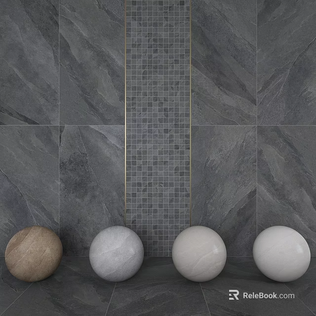 Construction Components With Gray Wall Mosaic Tile Strip And Four Colored Spheres 3d model 