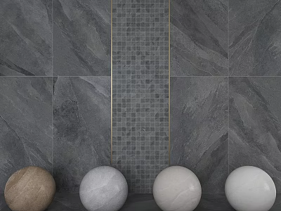 Construction Components With Gray Wall Mosaic Tile Strip And Four Colored Spheres 3d model