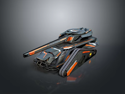 Futuristic Black And Orange Armored Tank With Cannon And Tracks Design 3d model