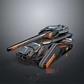 Futuristic Black And Orange Armored Tank With Cannon And Tracks Design