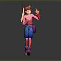 Playful 3D Character With Pink Hair Pink Top Blue Pants Waving Hand