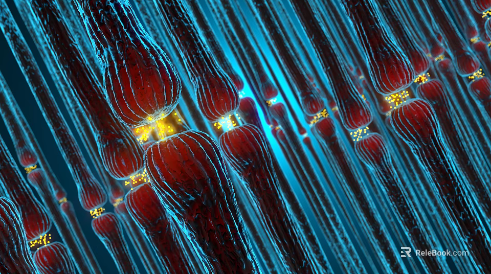 Medical Device Microscopic View With Red Tubular Structures And Yellow Connecting Points On Blue Background 3d model 