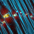 Medical Device Microscopic View With Red Tubular Structures And Yellow Connecting Points On Blue Background