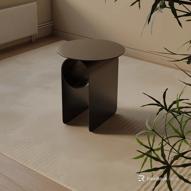 Modern Black Bedside Table In Minimalist Interior With Round Top And Curved Structure 3d model 