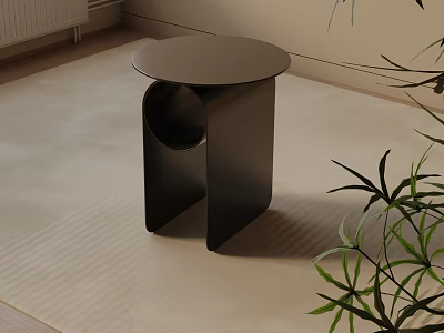 Modern Black Bedside Table In Minimalist Interior With Round Top And Curved Structure 3d model