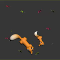 Two Cute Fox Characters With Red And Green Leaves On Shiny Dark Background