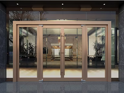 Elegant Modern Double Glass Entrance Door With Metal Frame And Indoor Plants 3d model