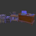 Rustic Interior With Wooden Desk Crates Bookshelf Chair Fabric And Documents