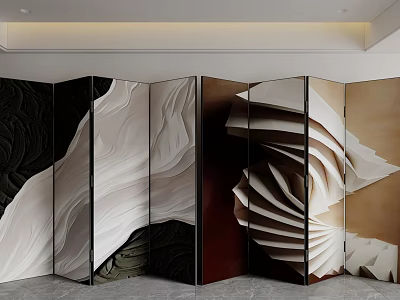 Contemporary Decorative Screen With Abstract Wave Layered Patterns And Neutral Beige Black White Brown Colors 3d model