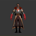 Game Film Character Knight in Gray Red Outfit With Red Gloves Belt and Chest Emblem