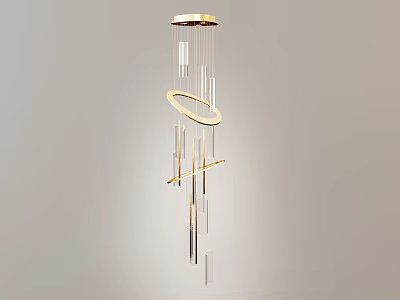 Modern Golden Metal Chandelier With Circular Ring And Vertical Rods For Interior Lighting Design 3d model