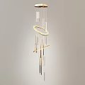 Modern Golden Metal Chandelier With Circular Ring And Vertical Rods For Interior Lighting Design