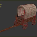 Vintage Wooden Covered Wagon With Large Wheels And Canvas Top
