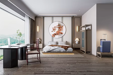 New Chinese Guest Room Homestay Guest Room Hotel Guest Room Homestay Single Room Standard Room Leisure Sofa Inn Big Bed Room Desk 3d model
