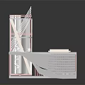 Modern Architectural Model Featuring Red White Structure And Curved Layered Design 3d model