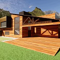 Modern Single Family Villa With Wooden Exterior Large Glass Windows Terrace And Mountain Views