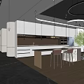 Modern Pantry Interior Design With White Cabinets Countertop Stools And Lighting
