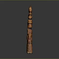 Traditional Wooden Totem Pole With Stacked Carved Figures And Natural Wood Finish