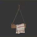 Traditional Hanging Wooden Basket With Striped Cloth And Wooden Stick Suspension