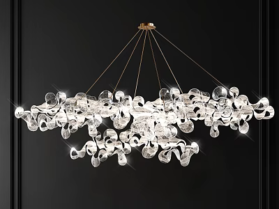 Modern Elegant Crystal Chandelier With Irregular Glass Pieces And Gold Chains 3d model