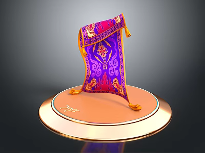 Purple And Pink Decorative Furniture Tapestry With Intricate Patterns And Tassels On Golden Circular Base 3d model