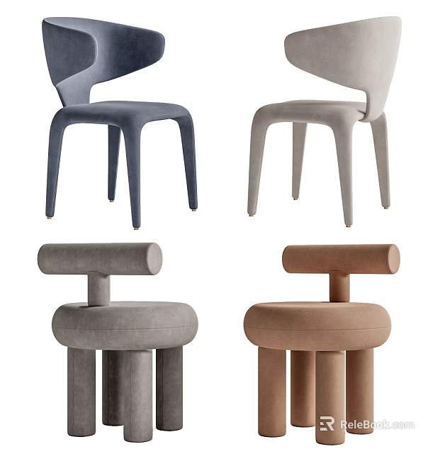 Modern Dining Chairs In Blue Gray Beige Brown With Curved Back And Upholstered Seats 3d model 