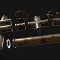 Vintage Brass Faucet Components With Rustic Metal Pipe Fittings And Textured Surfaces