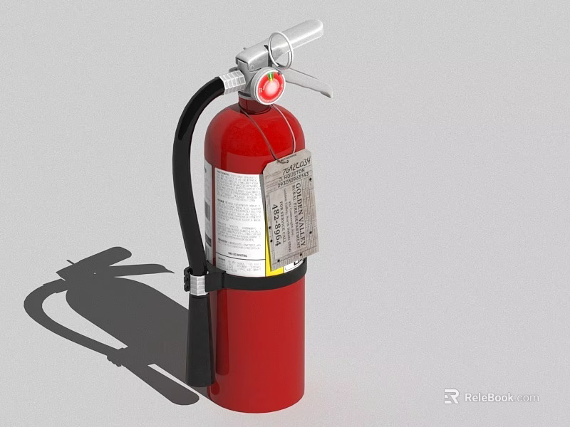 Red Fire Extinguisher With Black Hose Pressure Gauge And Safety Label 3d model 