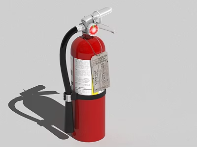 Red Fire Extinguisher With Black Hose Pressure Gauge And Safety Label 3d model