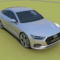 Silver Modern Sedan With Sleek Exterior Design On Green Grass Under Blue Sky