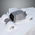 Gray Off Road Vehicle Model With Large Wheels On Snowy Ice Surface