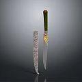 Traditional Decorative Knife With Green Handle Gold Decoration And Patterned Sheath